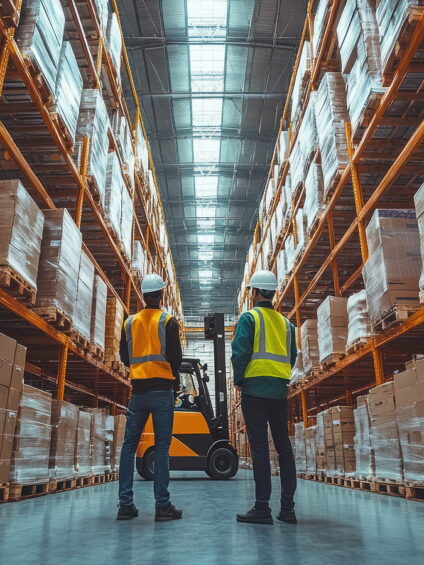 warehouse-worker-loading-package-while-placed-rail-storage-aig 4